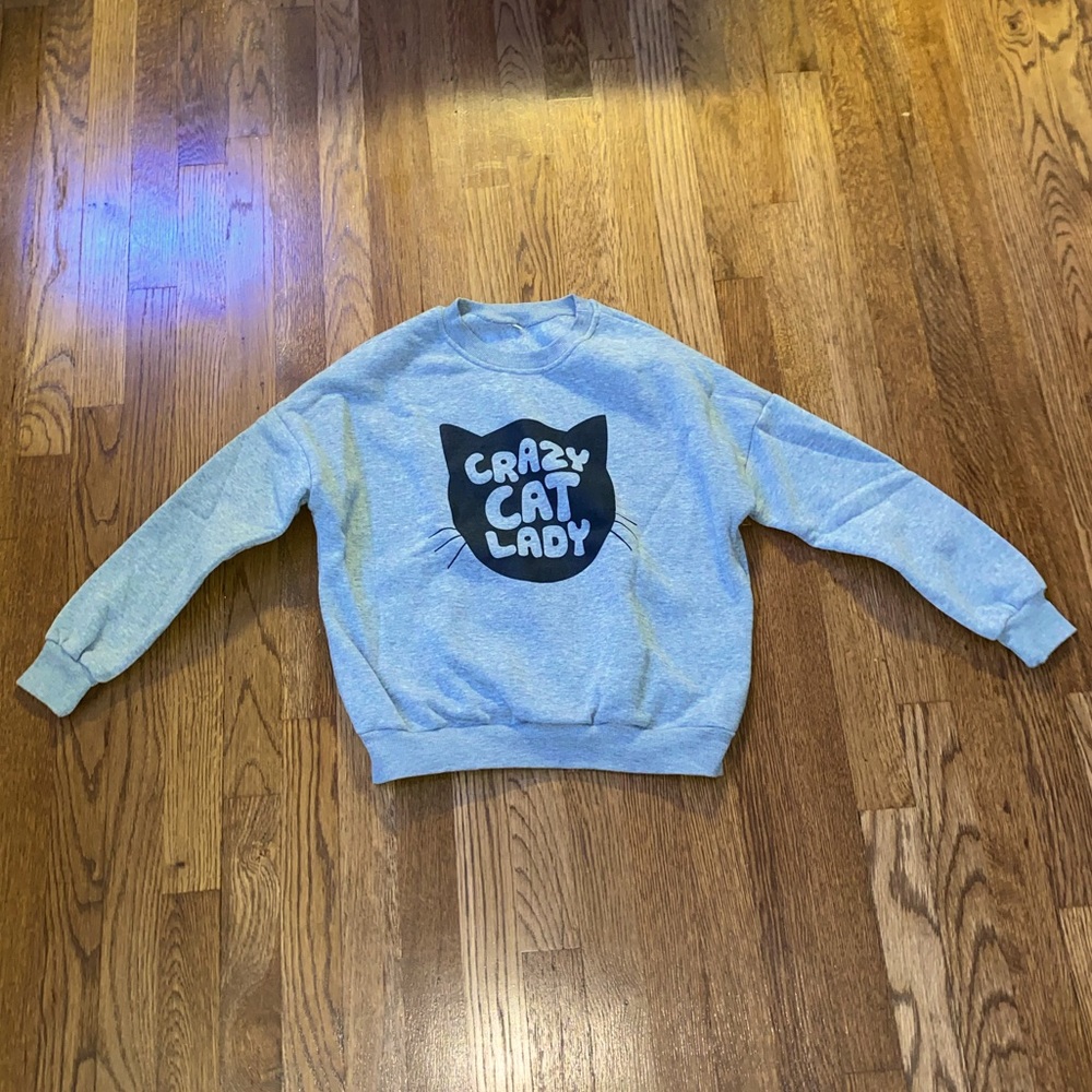 “Crazy cat lady” gray sweater